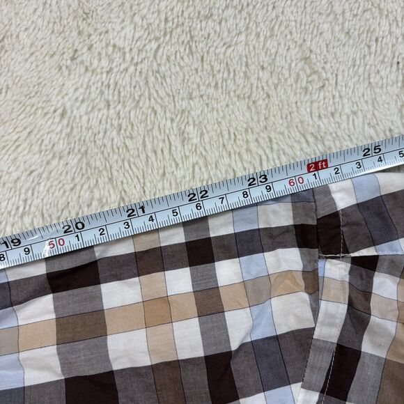 Peter Millar Mens Long Sleeve Button Up Size Medium Blue Brown White Geometric - Picture 9 of 10